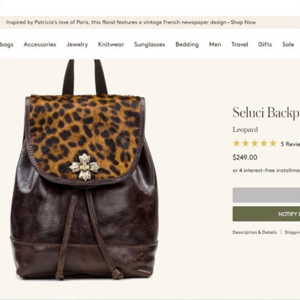 Patricia Nash Seluci Backpack Chocolate Leather & Calf Hair Leopard Cheetah Boho